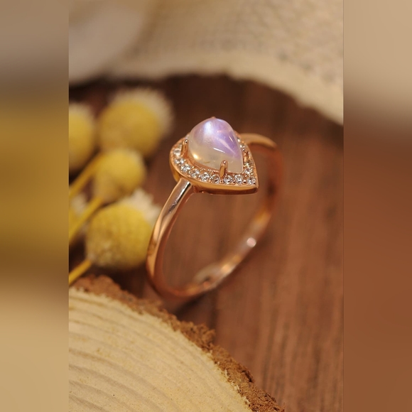 100% Authentic Moonstone Teardrop 925 Sterling Silver Halo Ring - Picture 5 of 10
